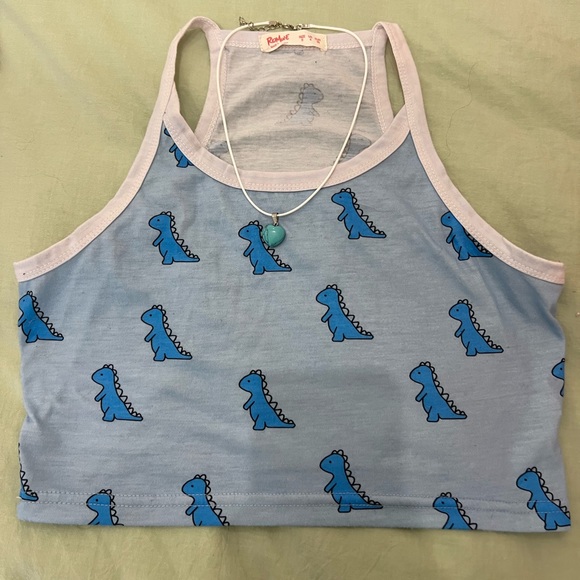 super cute n silly preppy dino cami crop top - Picture 1 of 2